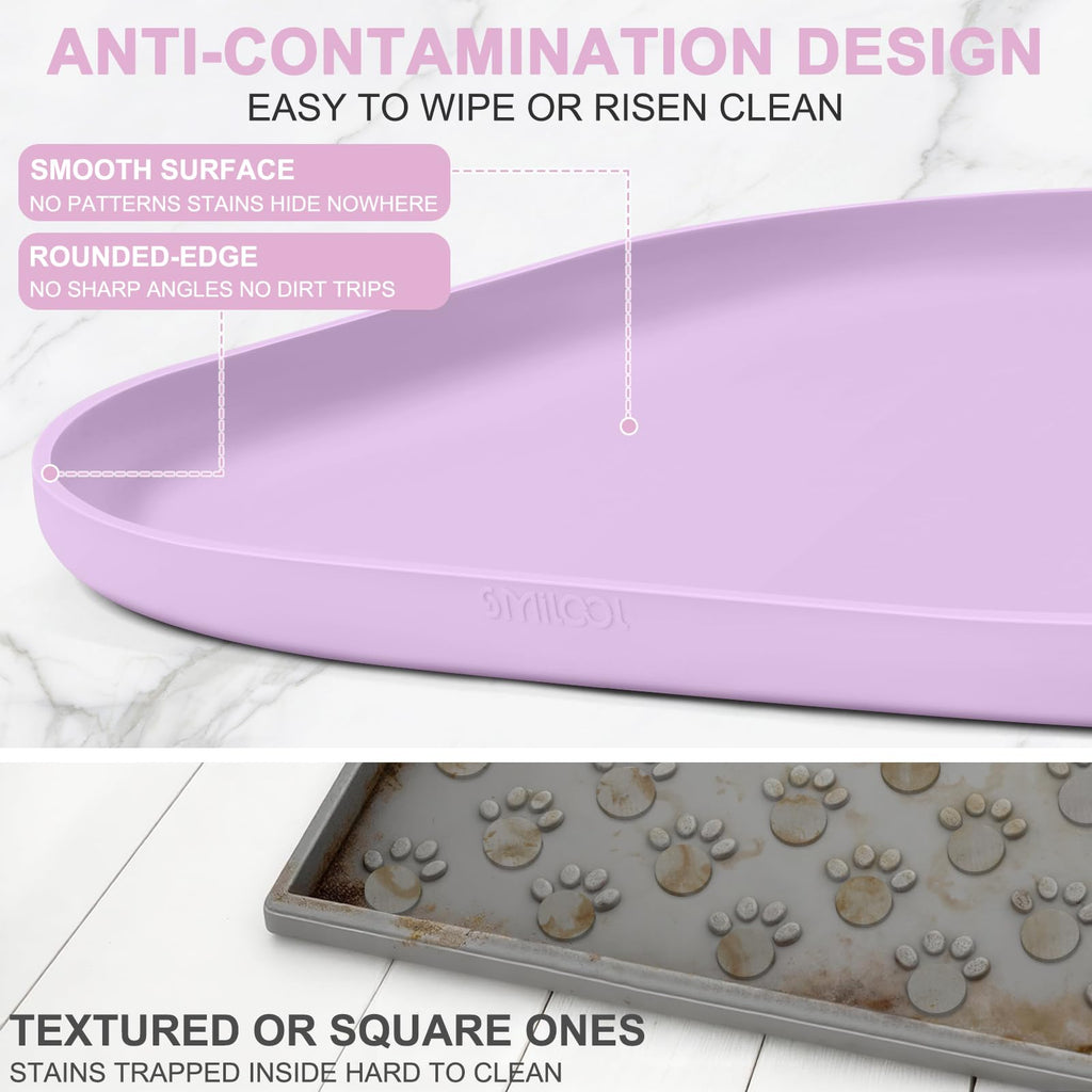 SMILOOL Waterproof Silicone Pet Food Mat with Raised Edge for Dog & Cat