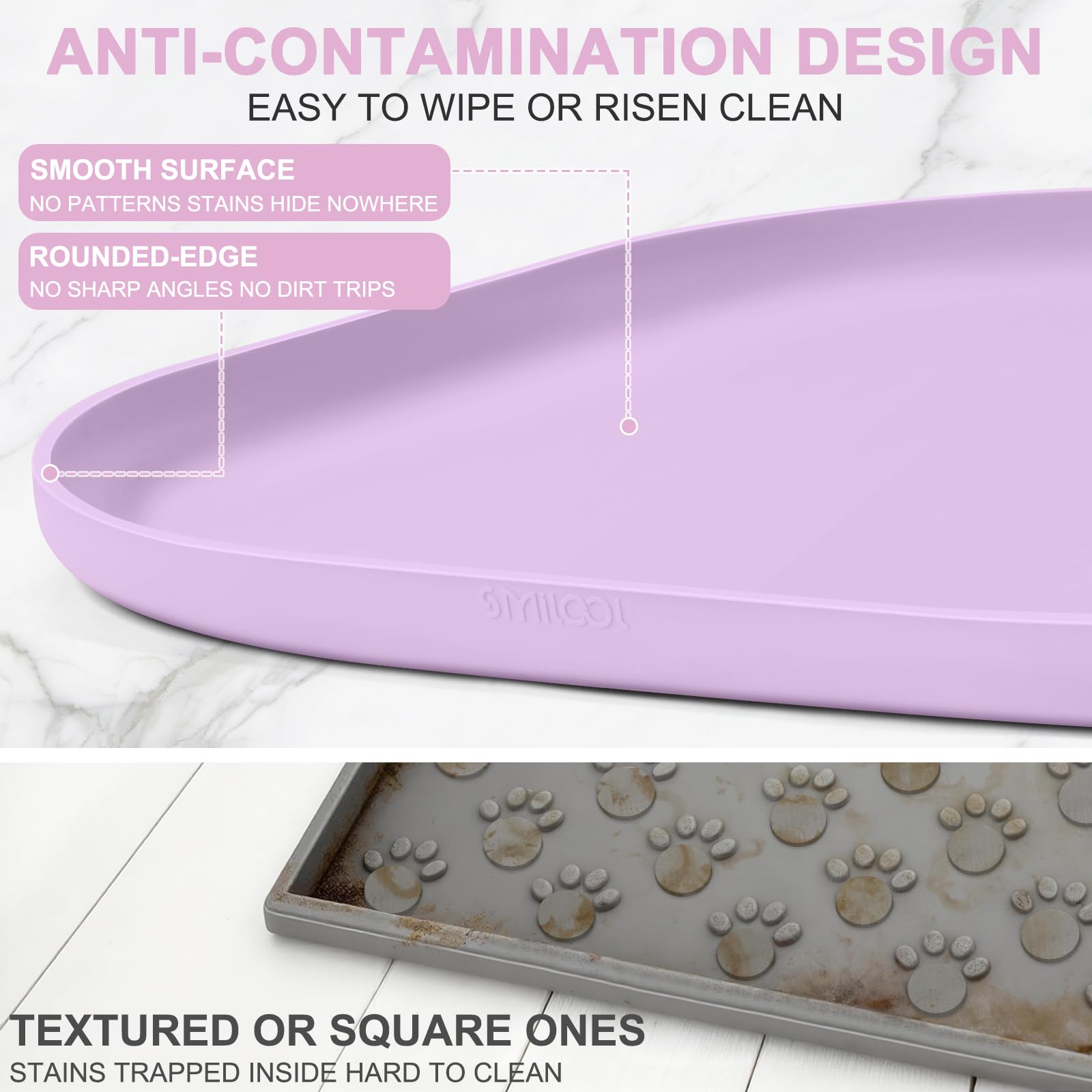 SMILOOL Waterproof Silicone Pet Food Mat with Raised Edge for Dog & Cat