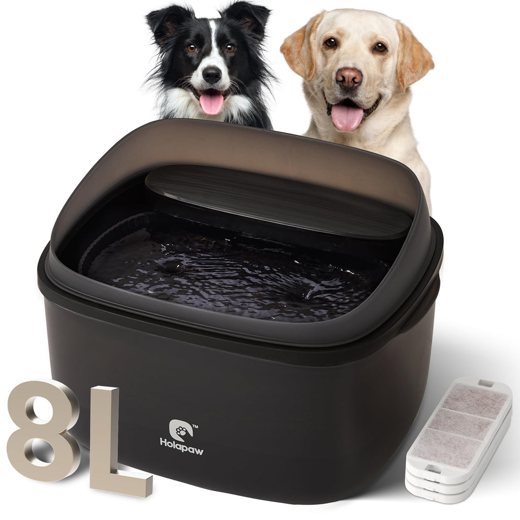 HOLAPAW Dog Water Fountain for Large Dogs, 2.1Gal/8L Dog Water Bowl Dispenser, No Spill Automatic Pet Water Fountain for Dogs Cats Multiple Pets with Ultra Quiet Pump, 3 Filter Replacement, Black