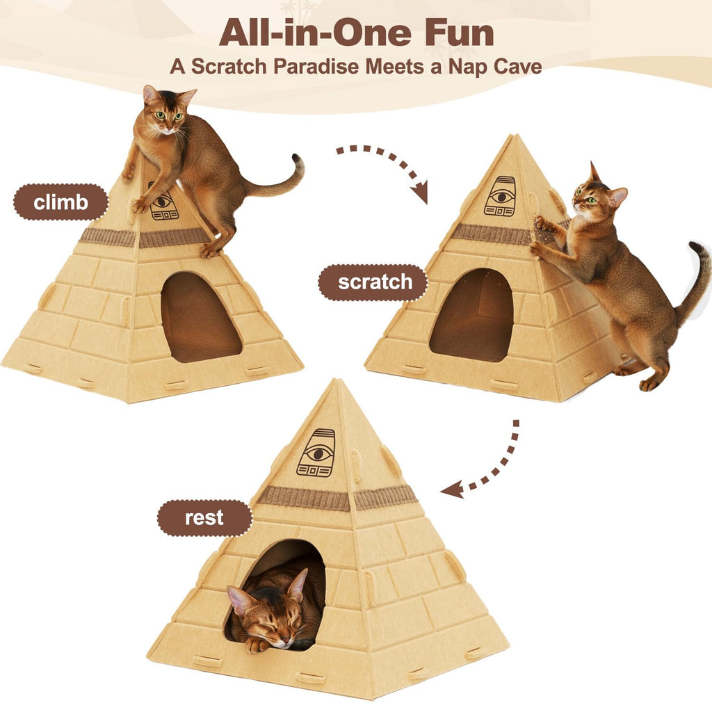 Mellownido Cat Cave, Pyramid Felt Cat Scratch House for Indoor Cats