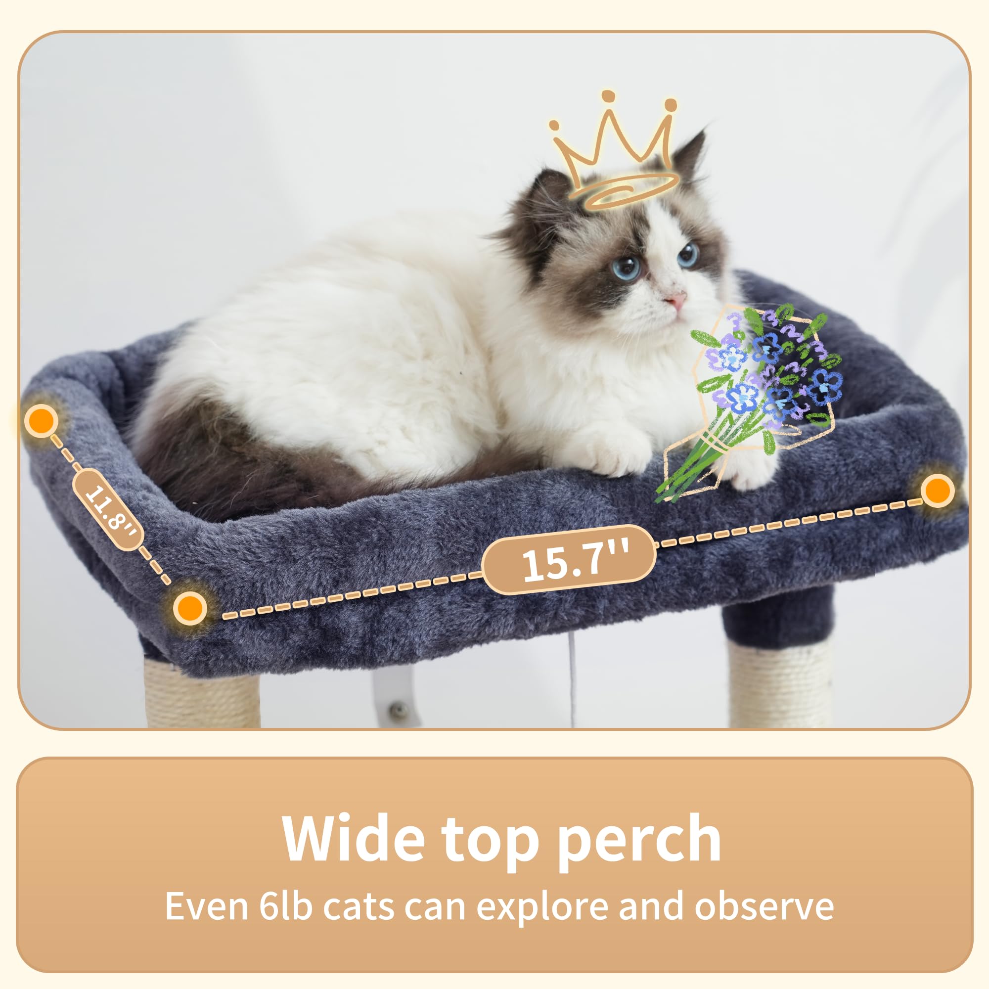 Heybly Cat Tree, Kitten Tower with Large Soft Cat Basket HCT008SG