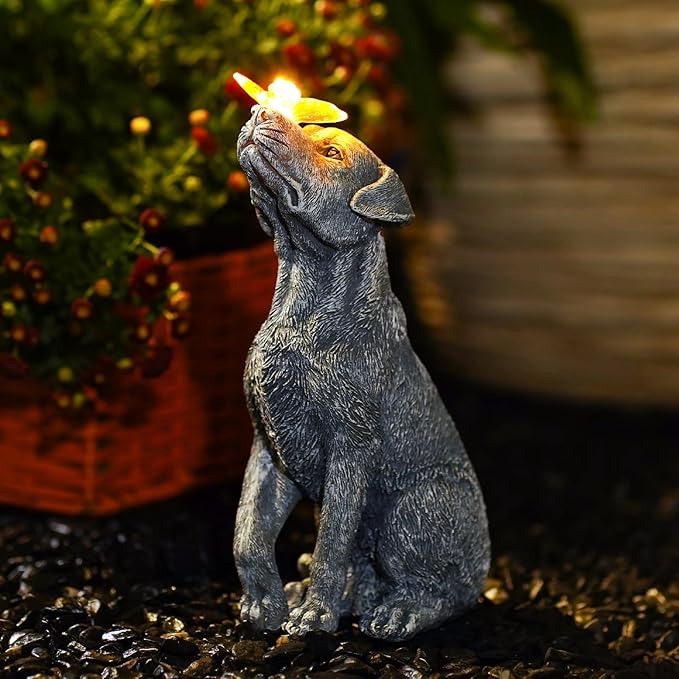 Fashionoda Solar Garden Statue Cat Figurine – Outdoor Decoration with Butterfly for Garden Yard Lawn Home Decor Outside: Unique Gifts for Mom Grandma