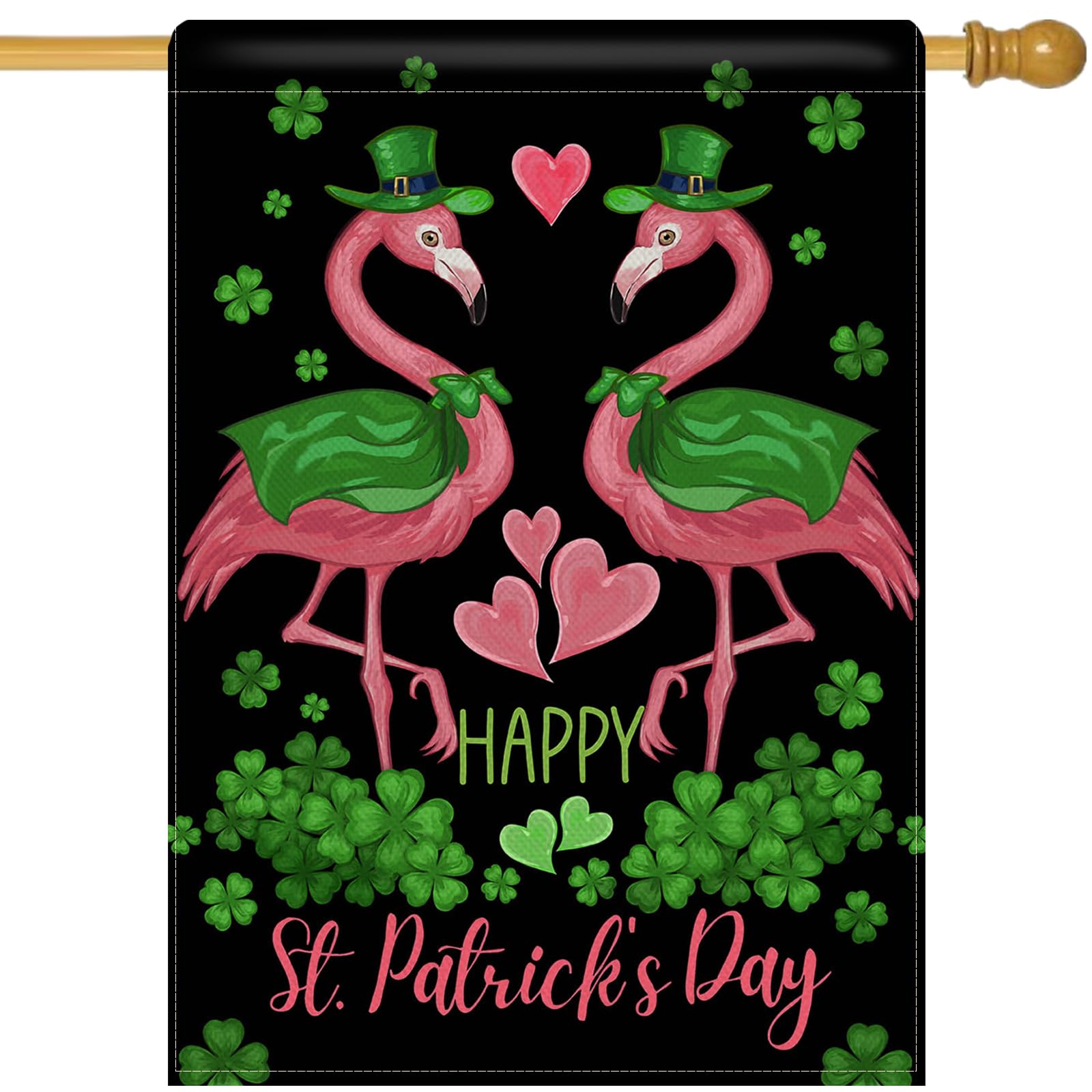 Dyrenson Happy St Patricks Day Flamingo 28 x 40 House Flag Double Sided