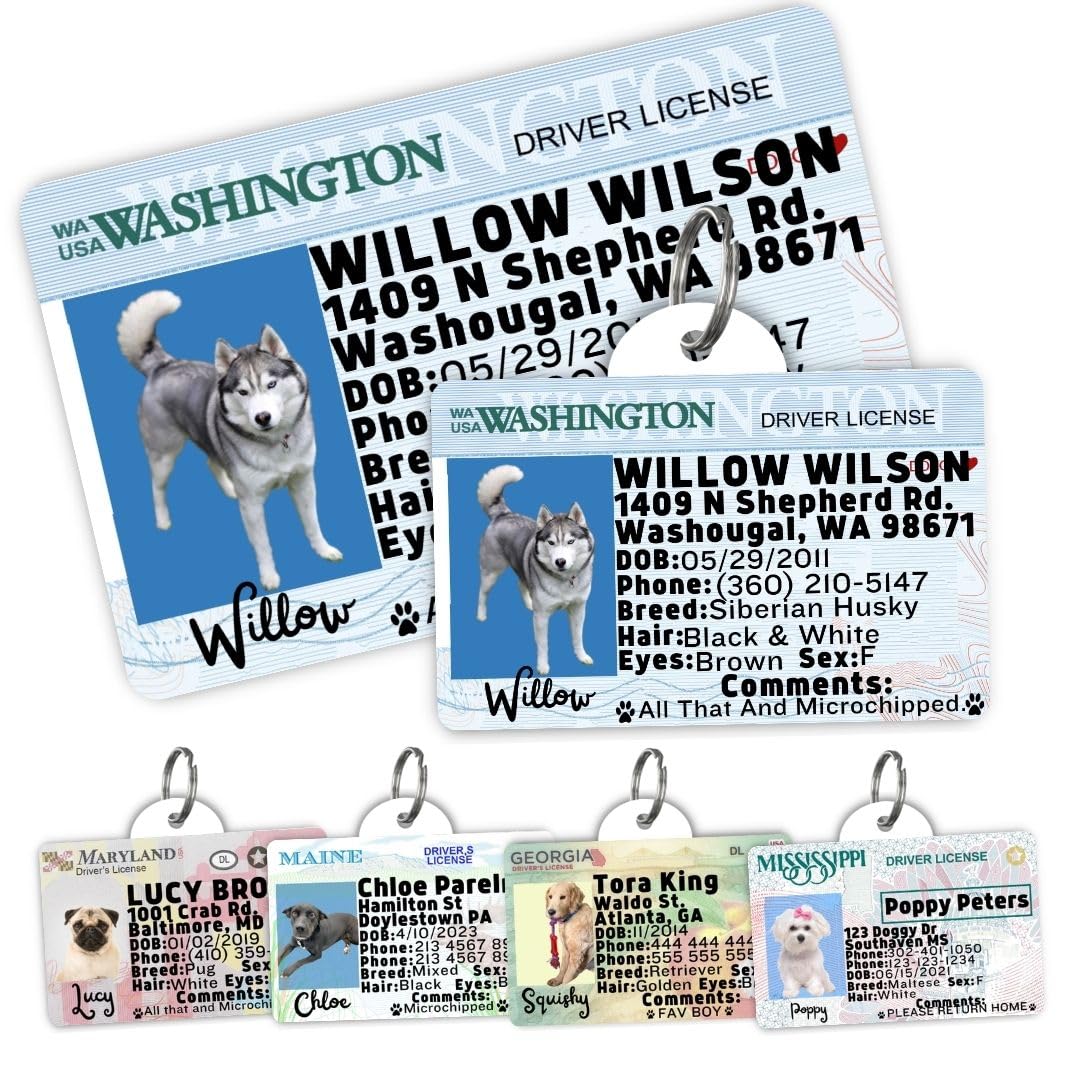 Dog Tags Personalized, Dog ID License Tag for Pets (Arizona, Wallet Card)
