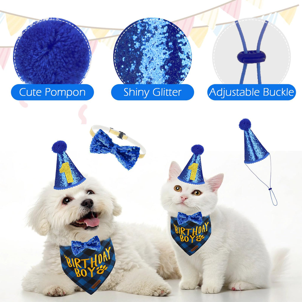 EXPAWLORER Embroidered Dog Birthday Bandana - Dog Birthday Party Supplies, Dog Scarf and Party Hat with Numbers for Boy, Pet Bow Tie Collar, Cute Outfit for Small Medium Large Dogs (X-Large)