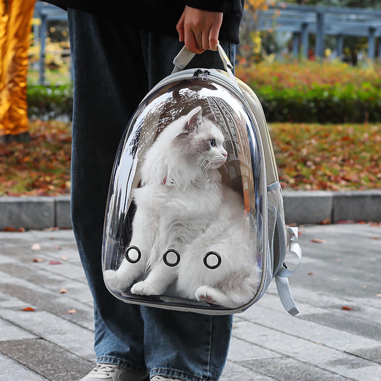 PETSWEET Cat Backpack Carrier, Back Expandable Pet Backpack with Bubble Window, Airline Approved Pet Travel Bag for Small/Medium Cats & Puppies, Hiking, Camping, Outdoor Use (Grey)