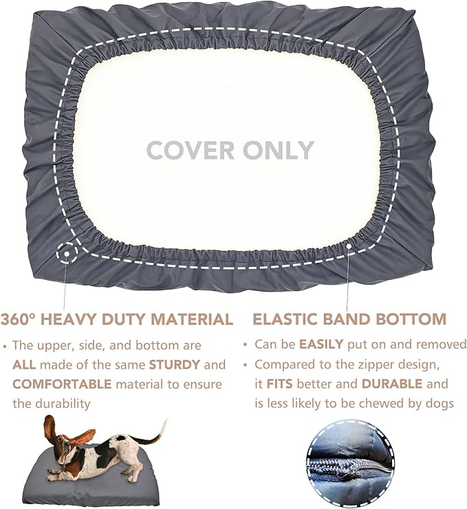 Dog Bed Cover Waterproof Replacement Machine Washable Covers for Dog Bed Heavy Duty Scratch Resistant Mattress Protector Pet Bed 44x32 Inch Grey Cover Only