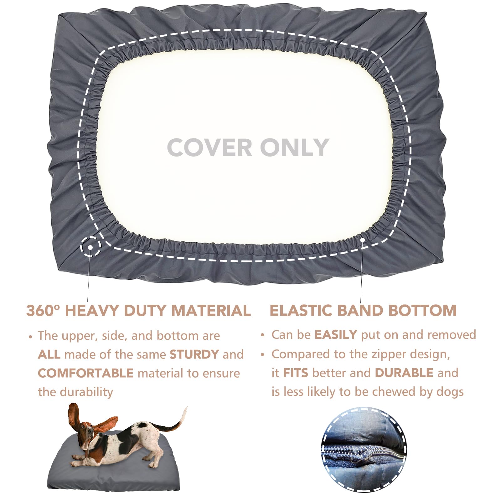 Dog Bed Cover Waterproof Replacement Machine Washable Covers for Dog Bed Heavy Duty Scratch Resistant Mattress Protector Pet Bed 24x18 Inch Grey Cover Only