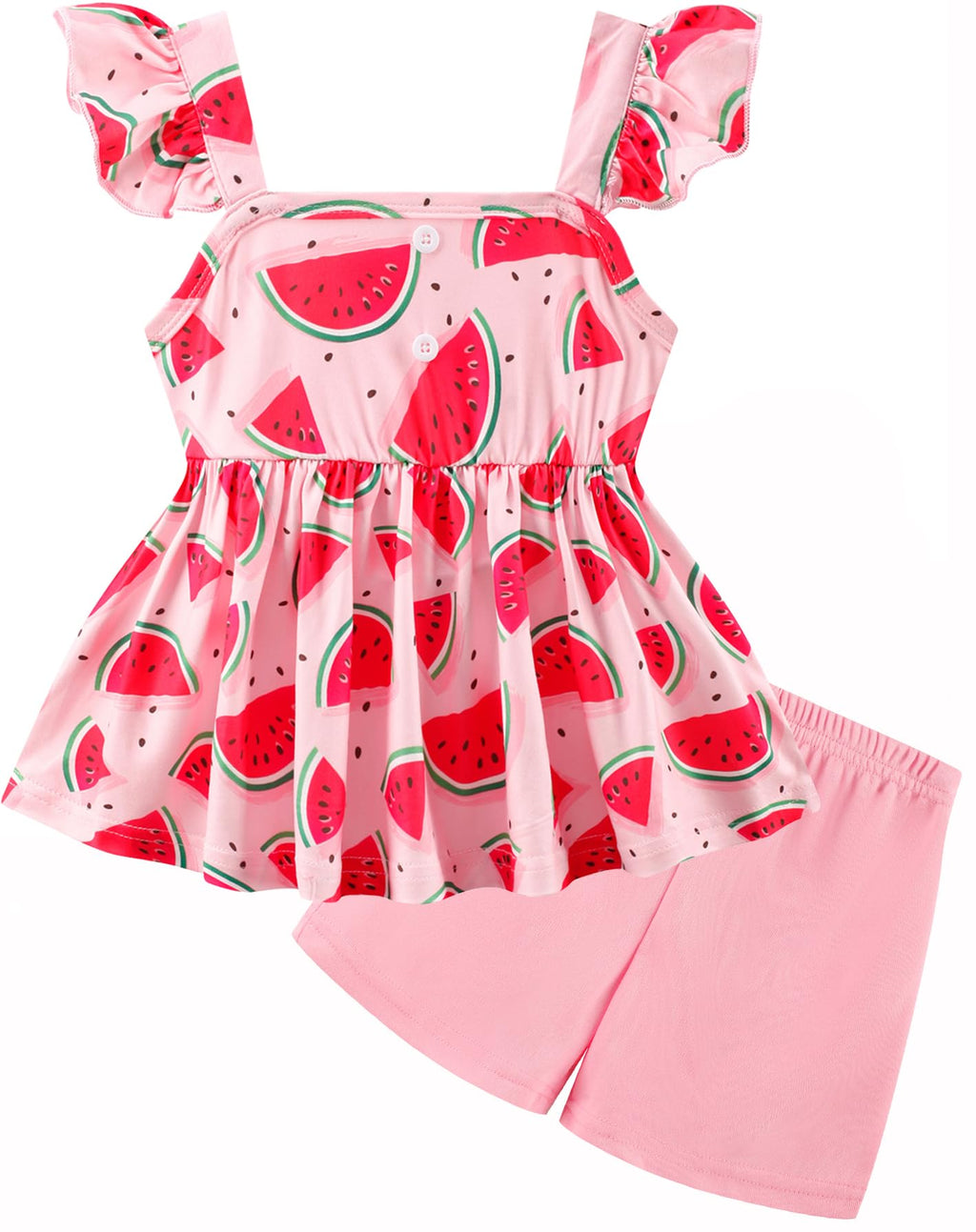 Popshion Toddler Baby Girls Clothes Watermelon Ruffle Shirt + Pink Shorts Cute Summer Short Set Size 4t/6850