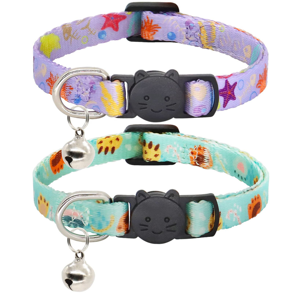 Giecooh Cat Collar, 2 Pack Breakaway Collar with Bells, Safety Buckle Kitten Collars for Boy and Girl Cats, Purple + Teal