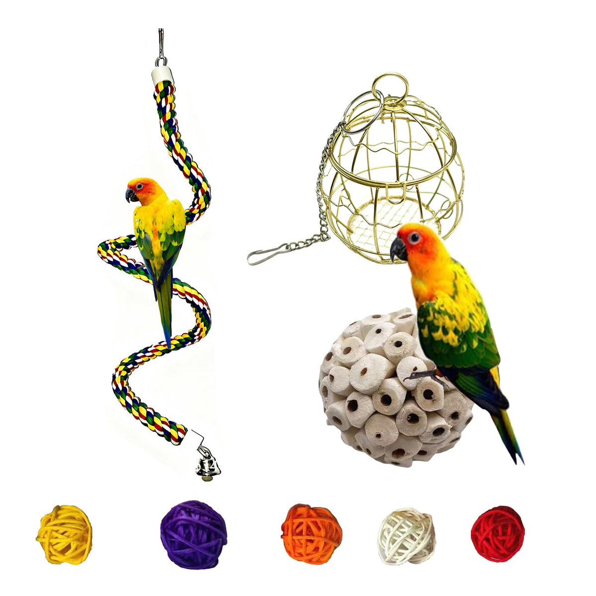 24 Inch Bird Perch Rope with 360° Free Rotating Stand, 0.8 Inch Diameter Natural Cotton Rope Perch for Parakeets, Cockatiels, Parrots, Conures - Safe, Durable Bird Cage Accessory for Chewing & Resting