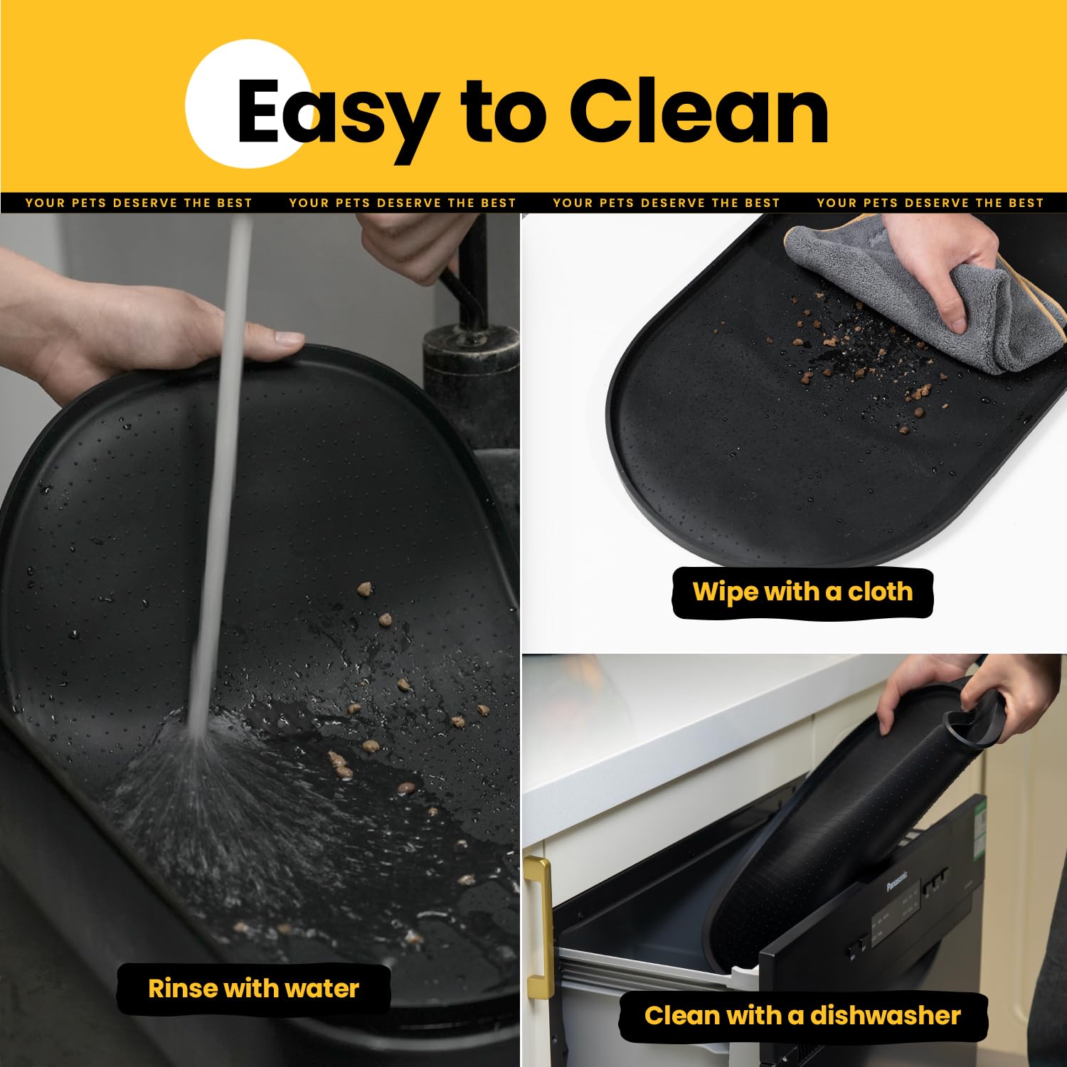 Conlun Dog Food Mat,1/2 Inch Raised Edges Cat Dog Feeding Mat for Spill Containment,BPA-Free Silicone Pet Food Mats for Floor Waterproof,Rubber Pet Placemats for Food and Water Bowls