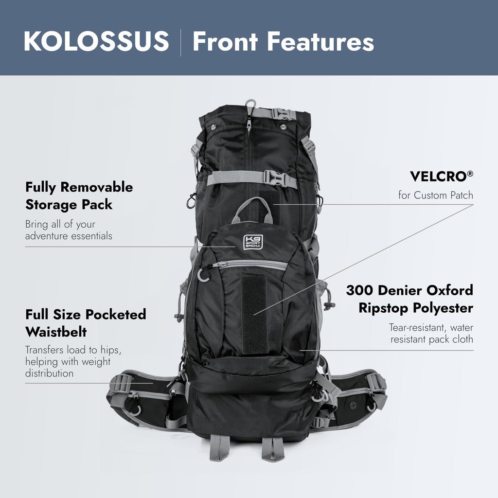 K9 Sport Sack Kolossus - Large, Black - The Big Dog Backpack - Ideal for Dogs 20-22” Long - Fully Adjustable Pet Carrier - Doubles as a Professional-Grade 60L Hiking Pack