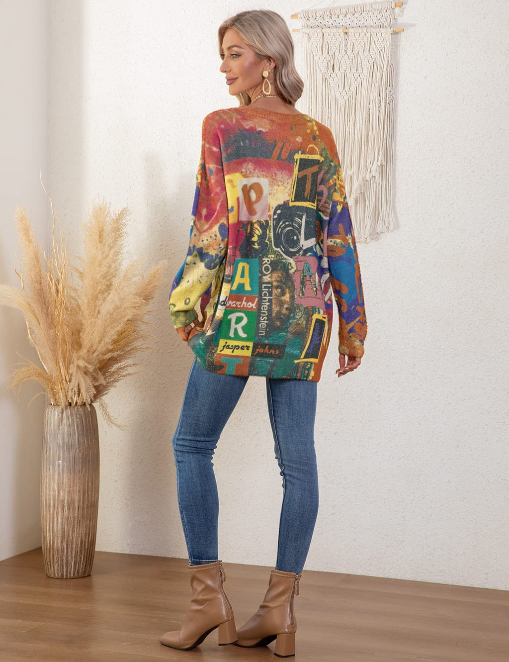 YESNO Women Ugly Christmas Sweater Graphic Printed Oversized Pullover Sweaters Casual Loose Knit Tops L S01 CR102