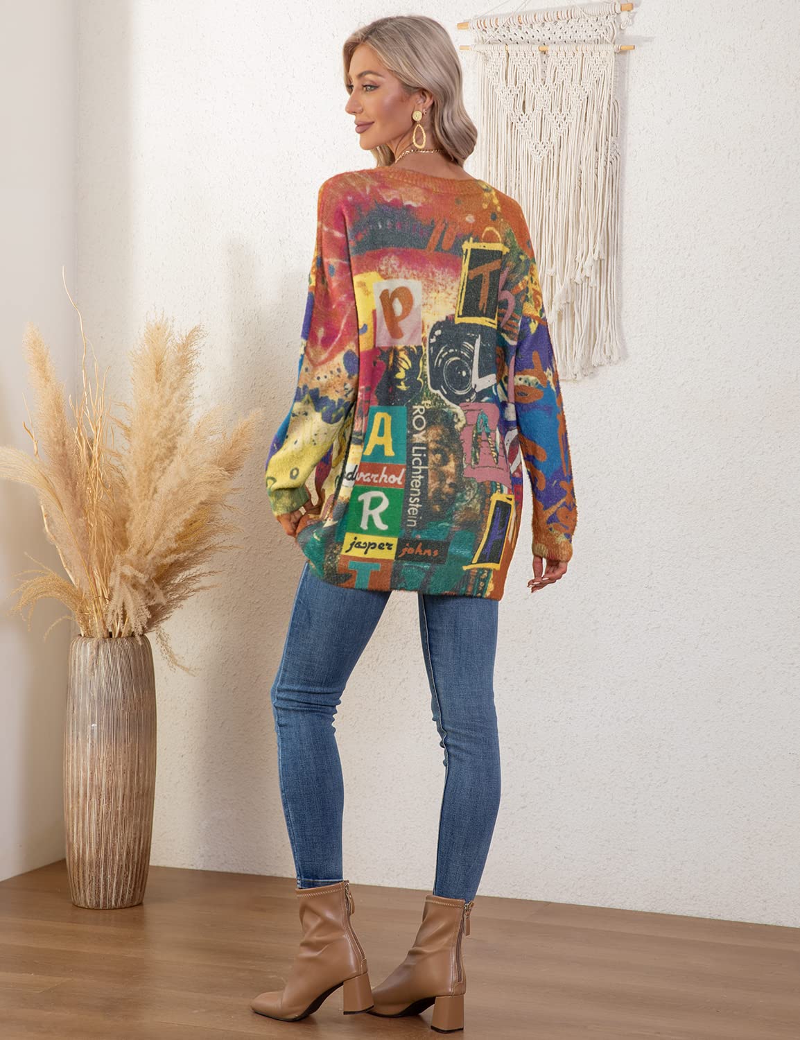 YESNO Women Ugly Christmas Sweater Graphic Printed Oversized Pullover Sweaters Casual Loose Knit Tops L S01 CR102