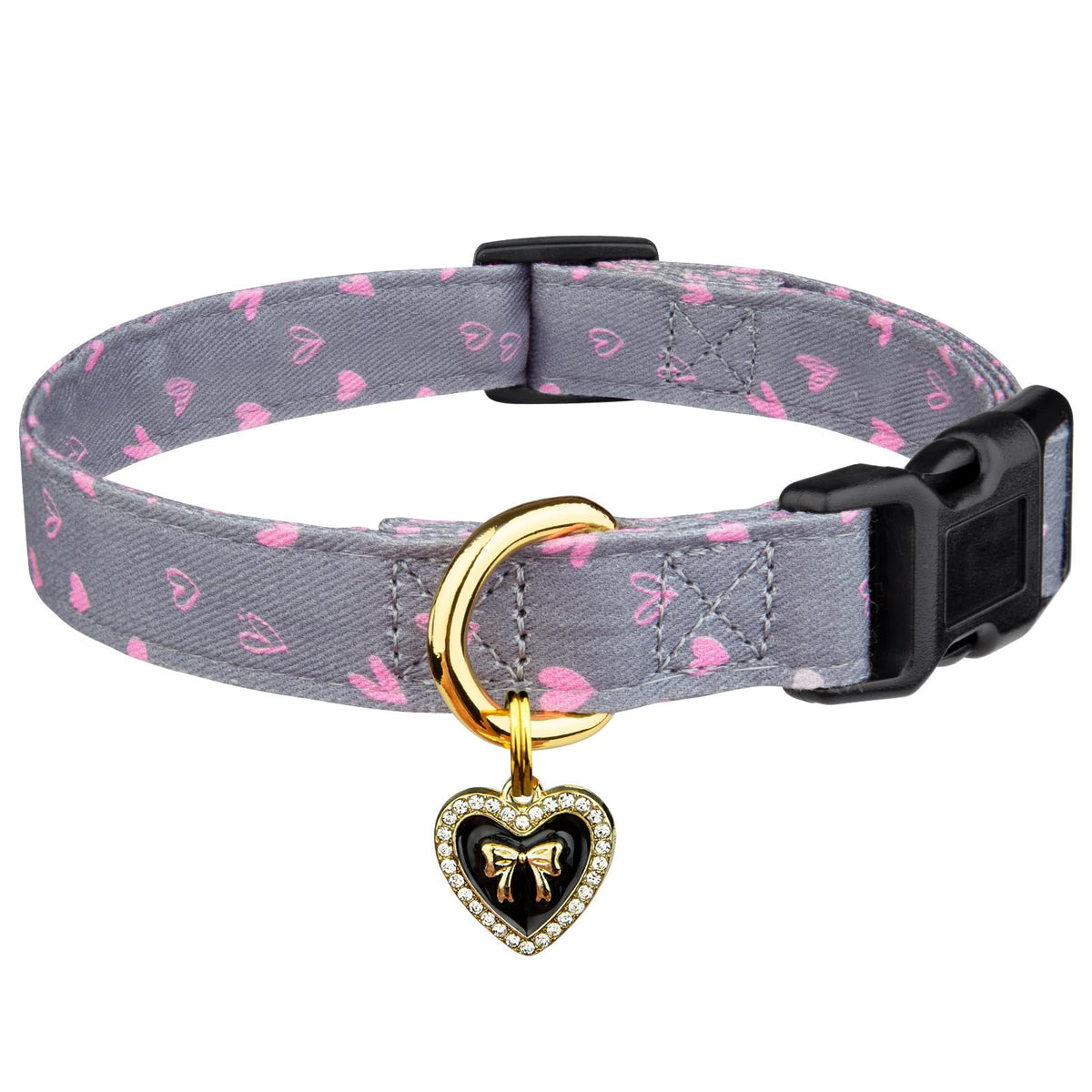 Cotton Dog Collar Pink Flower with Pendant Cute Dog Collar S