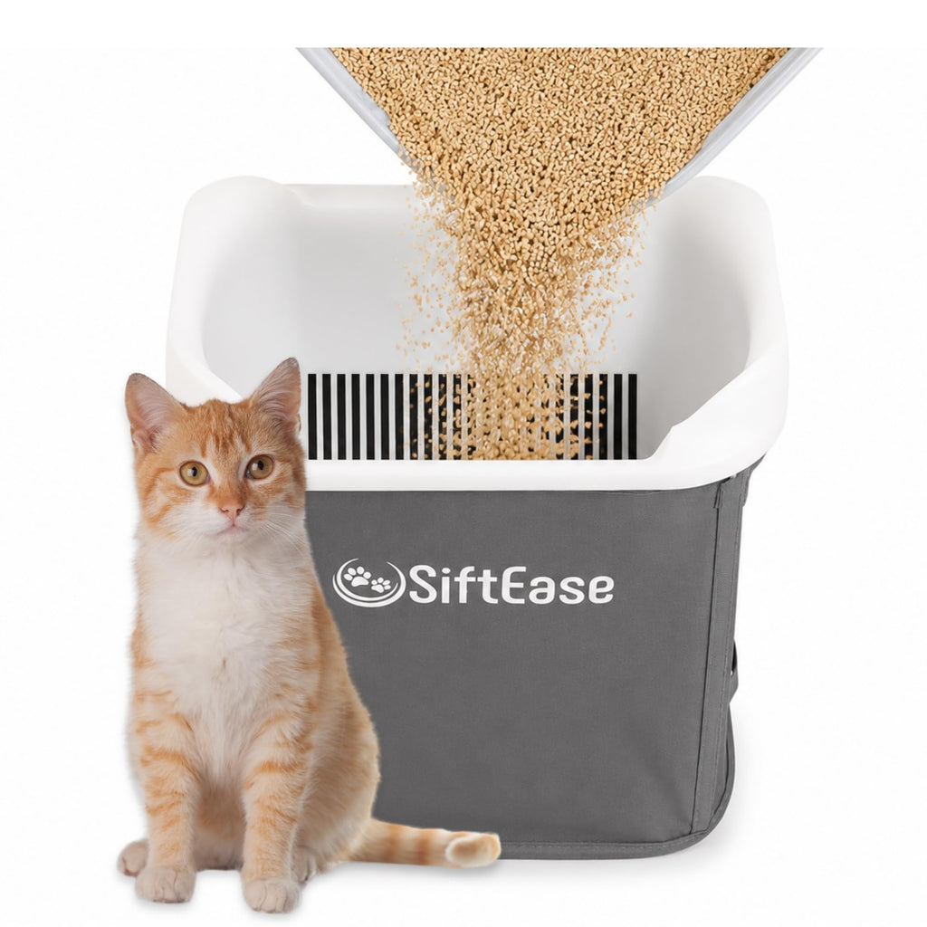 Cat Litter Sifter - SiftEase Litter Box Sifting, Fast & Easy Scoop Free Cleaner, Large Sifter with Bin for Longer Lasting Litter (Dark Grey)
