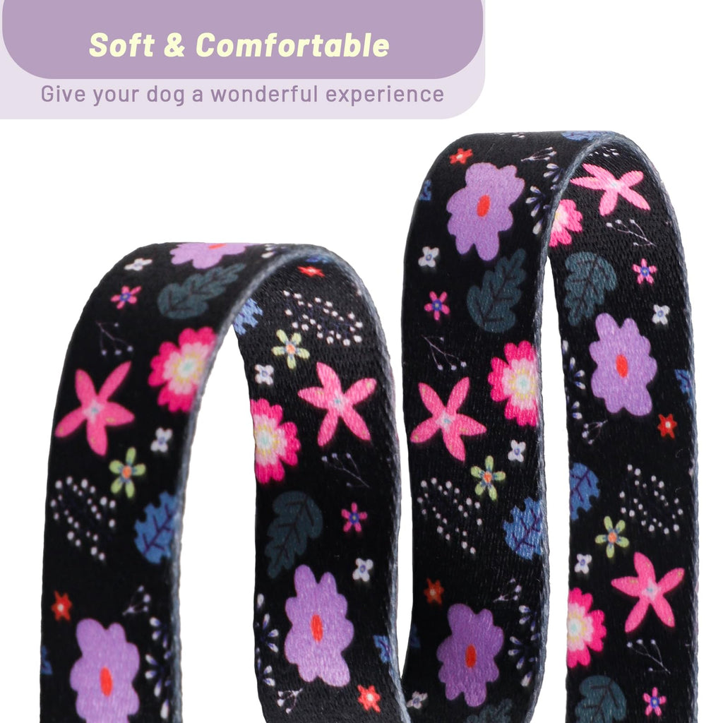 QQPETS Adjustable Soft Dog Collar: Print Flower Pink Multicolor Cute Patterns for XS Small Medium Large Pet Girl Boy Puppy Walking Running Training