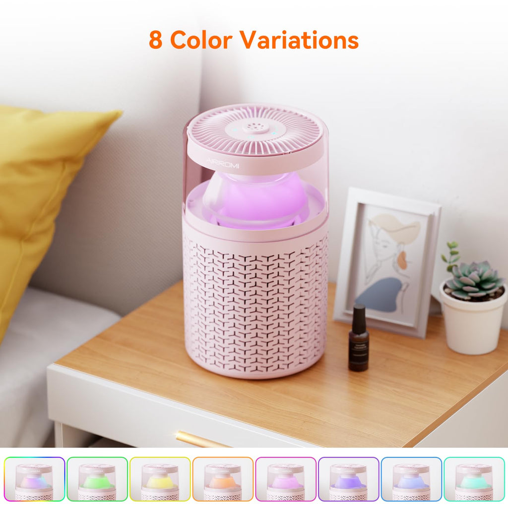 AIRROMI Pet Air Purifier for Home & Bedroom, HEPA Activated Carbon Filter, Removes Pet Dander & Odor, Allergies, Smoke, Hair, Night Light, Fragrance Sponge, Up to 658 ft², A2002 Pink