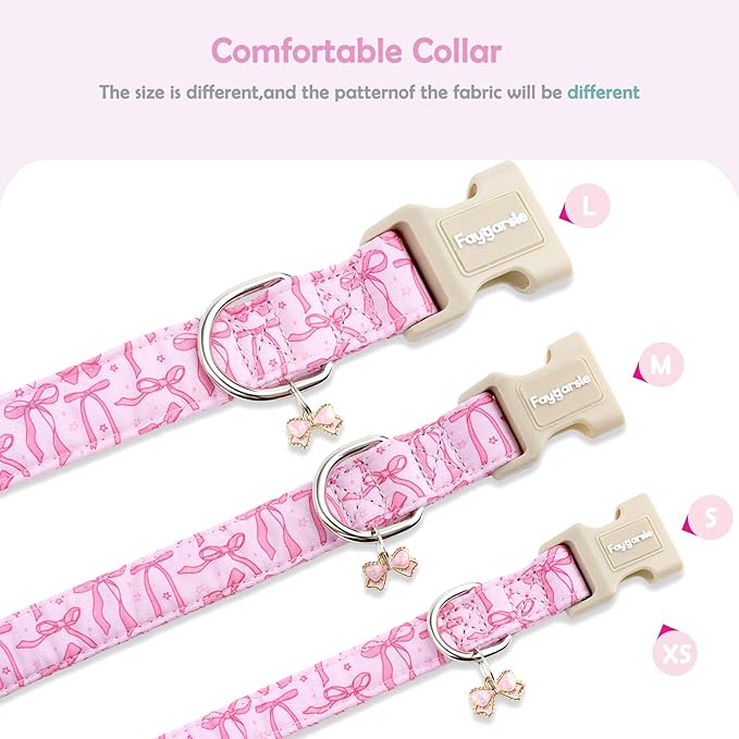 Faygarsle Cute Pink Bow Pattern Dog Collar for Summer Spring Design for Small Medium Large Dogs, M
