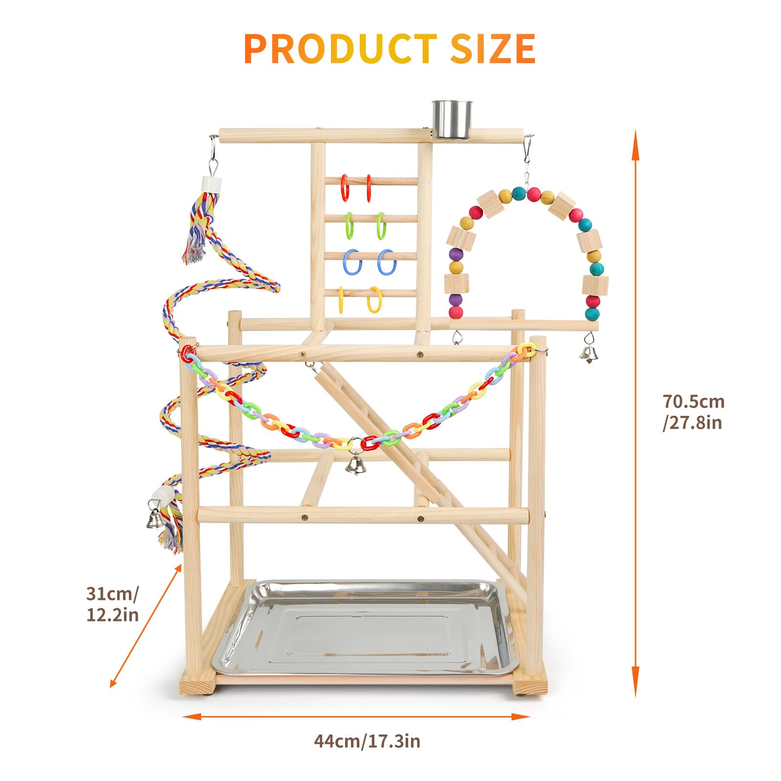 HPAWHOMEPART Bird Playground, Parrots Playstand for Small to Medium Birds, Perch Stand with 3 Ladders Playgym with Rope Perch, Swings Feeder Cups Bird Cage Accessories for Conure Cockatiel Lovebirds
