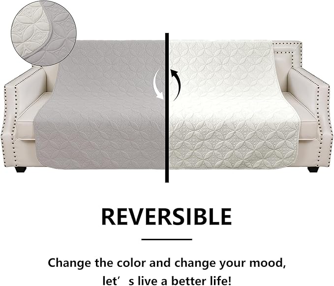 Waterproof Dog Blanket, 30x53 inches Small Pet Couch Covers for Sofa, Chair Bed Furniture Protector from Dogs Washable and Reversible-Lightgrey+Cream