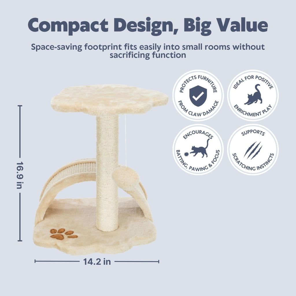 TRIXIE Vitoria 16.9-in Cat Tree for Kittens, Kitty Scratching Post, Sisal Covered Scratcher, Dangling Cat Toy, Beige