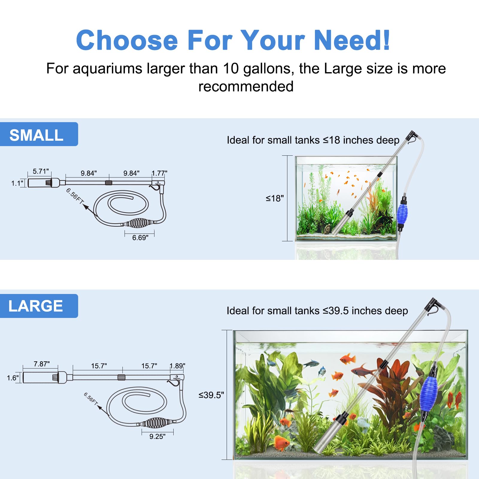 fishkeeper 4-in-1 Aquarium Siphon Gravel Cleaner, Quick & Strong Suction