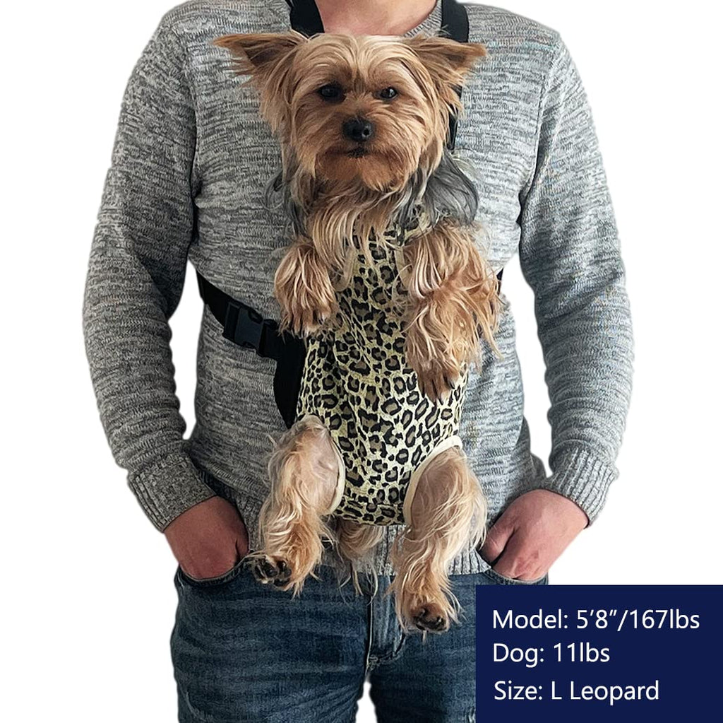 Leconpet Pet Carrier Backpack, Legs Out Adjustable Pet Front Cat Dog Carrier Backpack, Easy-Fit Dog Travel Backpack Carrier for Hiking Camping for Small Medium Puppies Cats (L, Leopard)