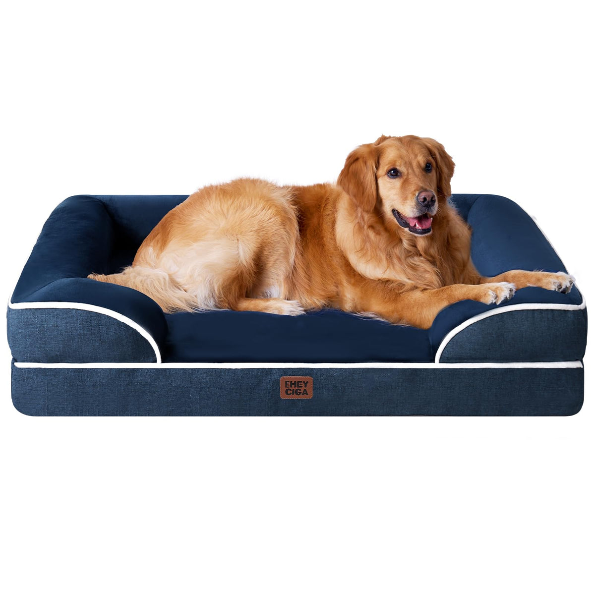 EHEYCIGA Orthopedic Dog Beds for Large Dogs, Waterproof Memory Foam Large Dog Bed with Sides, Non-Slip Bottom and Egg-Crate Foam Pet Couch Bed with Washable Removable Cover, Grey