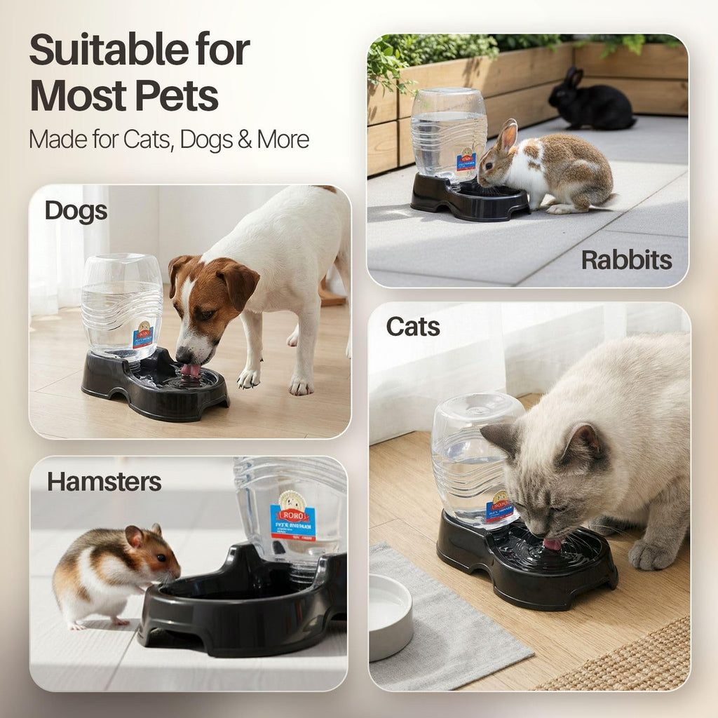 Flexzion Gravity Pet Water Dispenser for Cats & Small Dogs, 1/4 Gal, Black