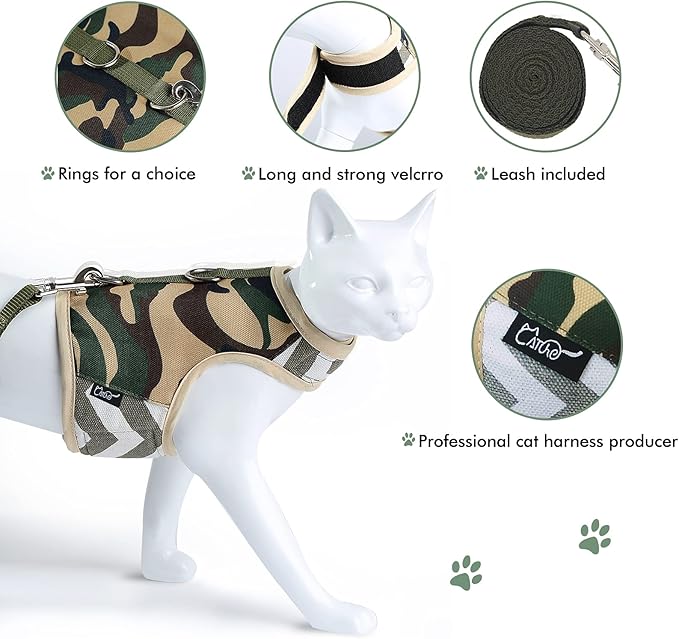 YIZHI MIAOW Cat Harness and Leash Set Escape Proof, Camo Green, Medium