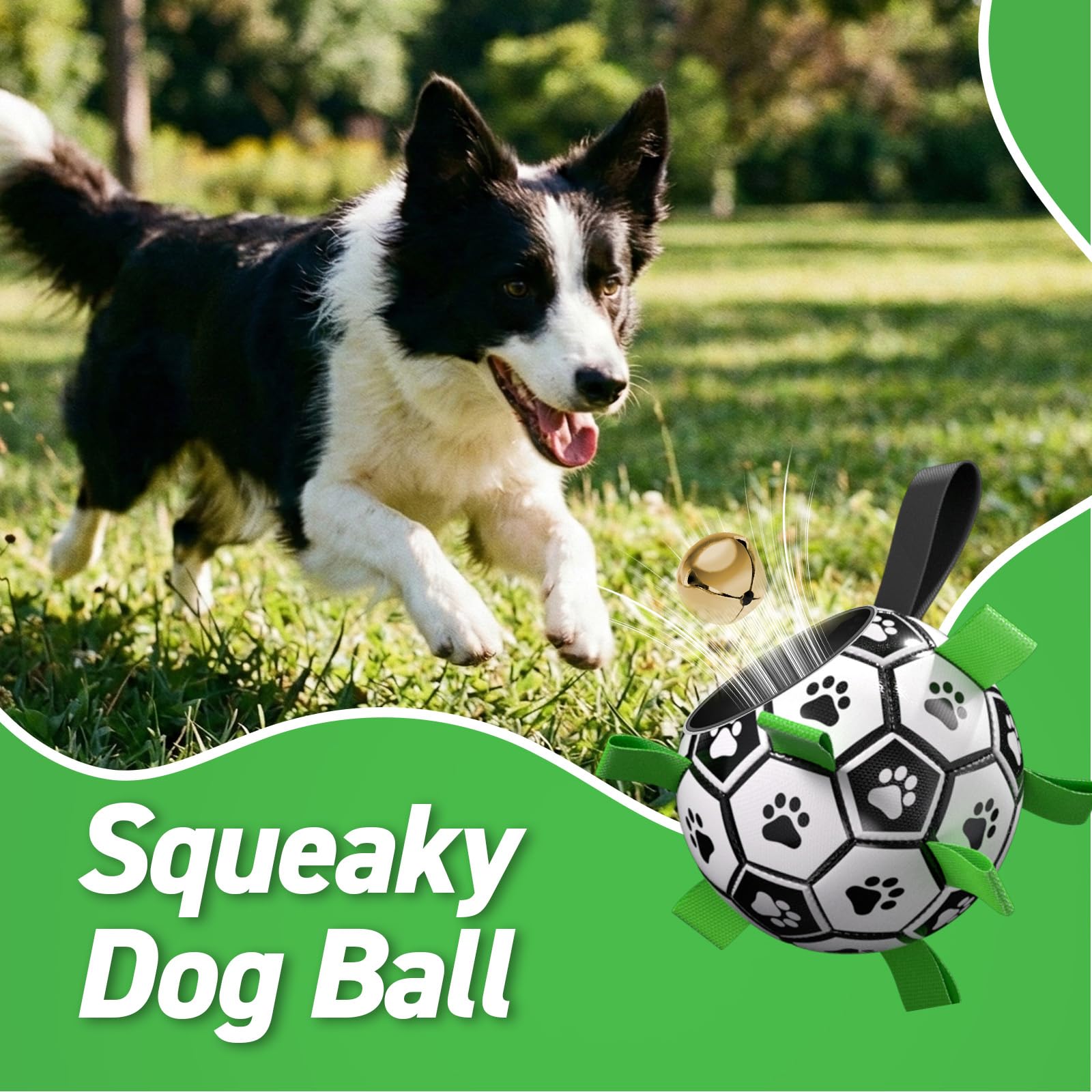 QDAN Dog Soccer Balls Toy with Bell Inside, Squeaky Ball for Large Dogs