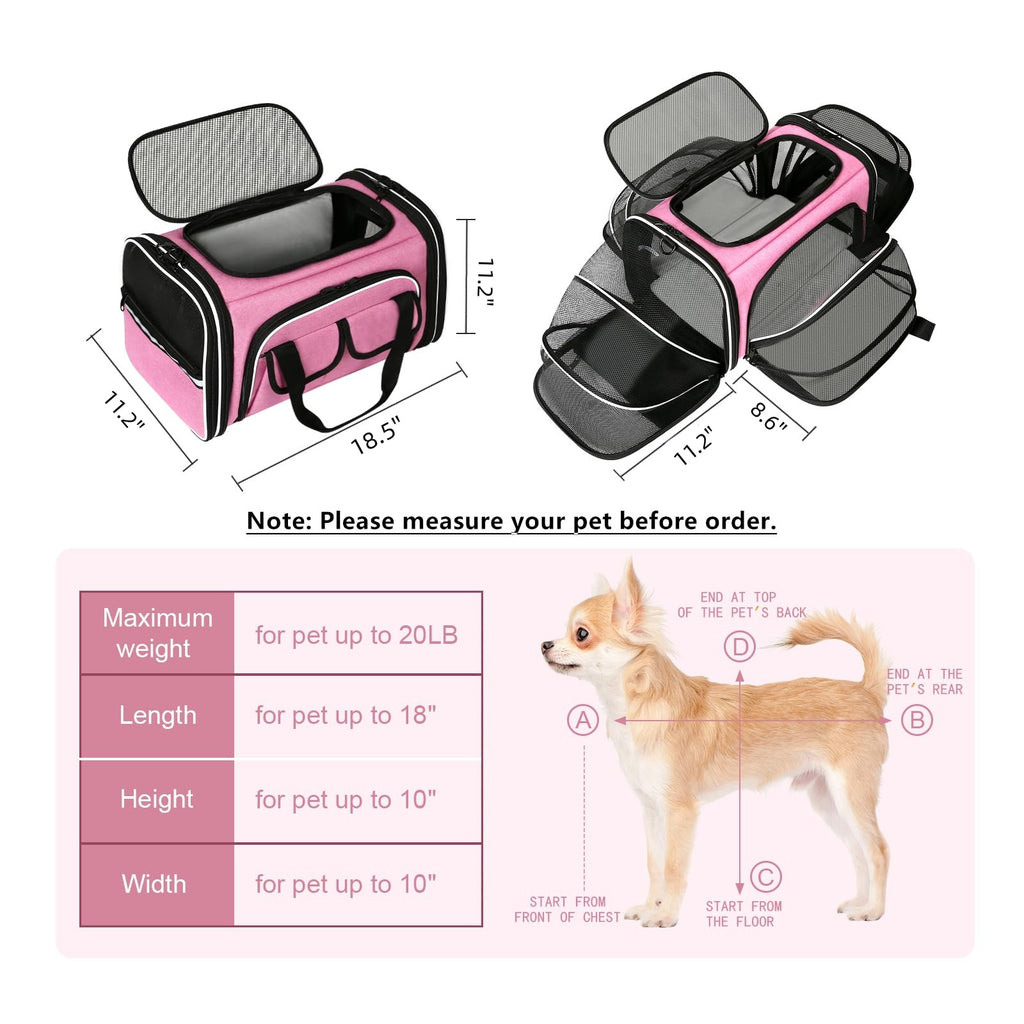 Estarer Soft Sided Pet Carrier Airline Approved, 4 Sides Expandable Collapsible Cat Carrier with Pockets & Removable Fleece Pad, Travel Carrier Bag for Cat Dog & Small Animals (Pink)