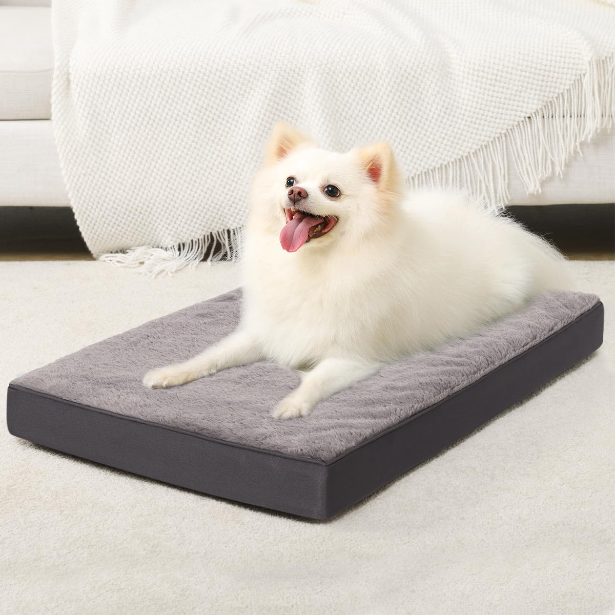 KSIIA Orthopedic Dog Bed for Large Dogs with Waterproof Lining, Khaki,35x22