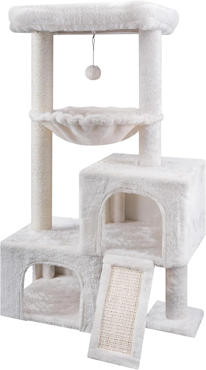 AIWIKIDE Cat Tree Has Scratching Toy with A Ball Activity Centre Cat Tower Furniture Jute-Covered Scratching Posts (Beige, 37.4'')