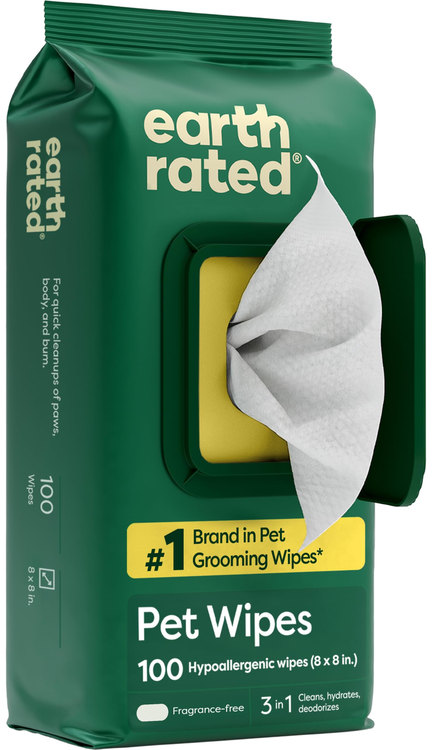 Earth Rated Dog Ear Wipes, Vet Developed, Wild Oat, for Dirt & Wax, 70ct
