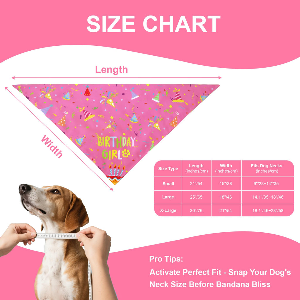WoffBow Dog Birthday Girl Bandana for Large Dogs, Reversible Pink Scarf