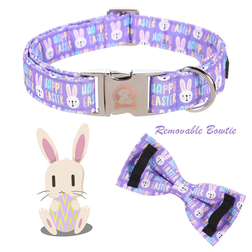 ·MR. CHUBBYFACE· Easter Dog Collar Rabbit Puppy Collar with Bow, Adjustable Pet Collar Bowtie for Small Medium Large Dogs