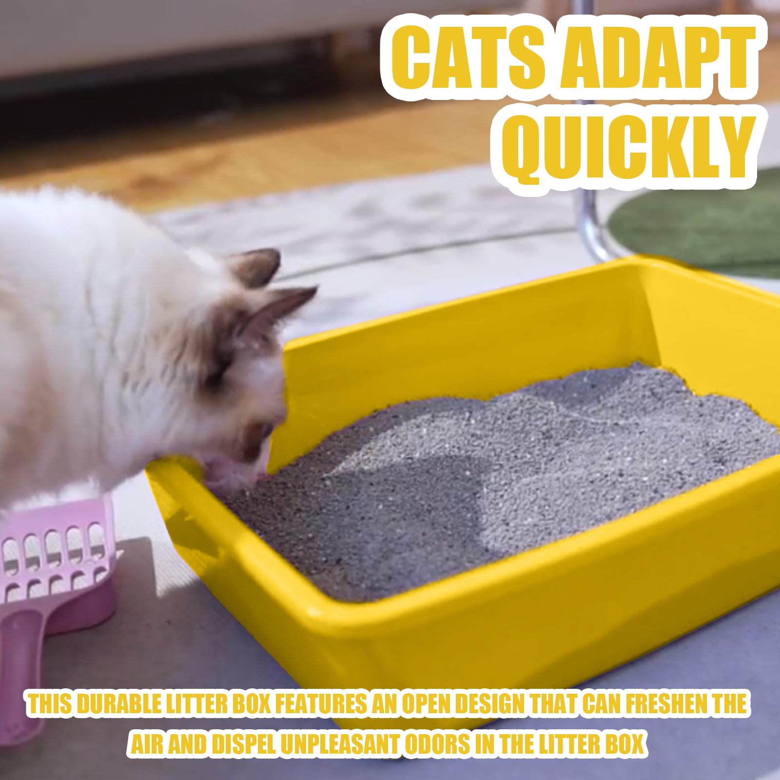 Small Litter Box, Plastic Kitten Litter Box, 13.9 x 9.8 x 3 Inch Open Litter Box for Small Pet, Easy to Clean (Yellow 4PCS)