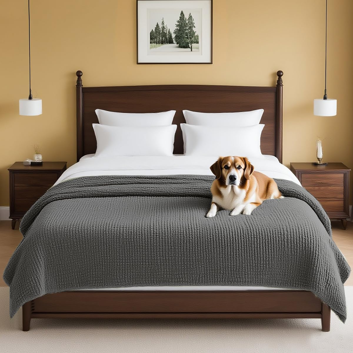H.VERSAILTEX Plush Chenille Dog Bed Cover Thick Soft Sofa Cover for 3 Cushion Couch Anti Slip Couch Cover Furniture Protector for Dog, Pet, Cat (35" x 74", Oatmeal)