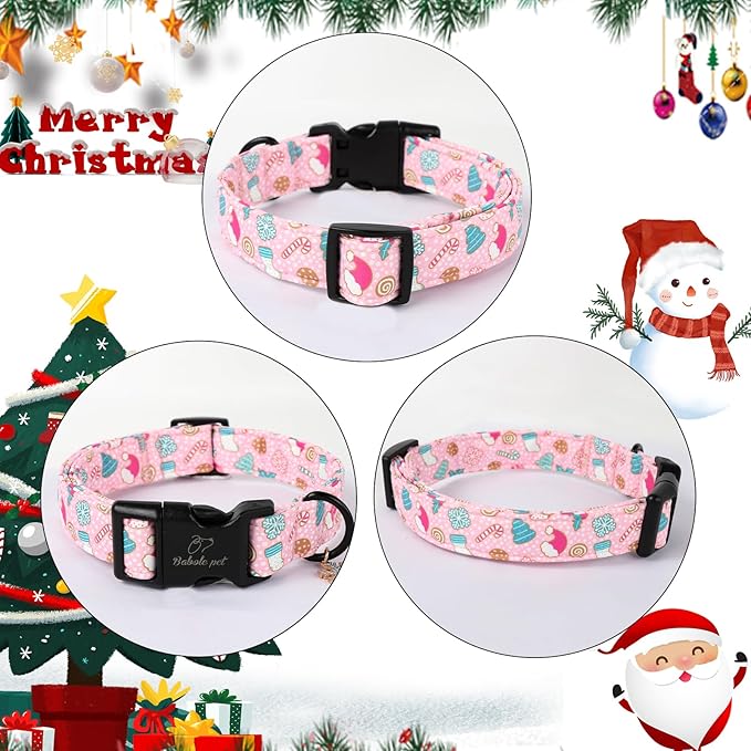 Babole Pet Christmas Dog Collar for Puppy Small Dogs - Cute Snowflake Print Pink Christmas Collars for Dogs, Soft Adjustable Winter Holiday Dog Collars with Quick Release Buckle XS