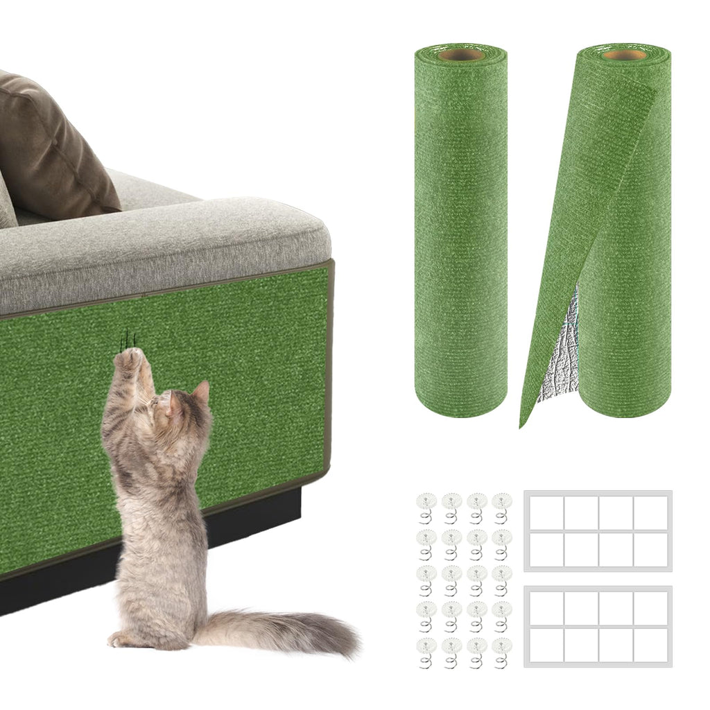 2Pack Total 78.7"x15.8" Cat Scratch Mat for Cat Couch Furniture and Wall Protector | Trimmable Self-Adhesive Carpet Climb Cat Scratcher for Covering Cat Tower and Replacement Pads (Green)