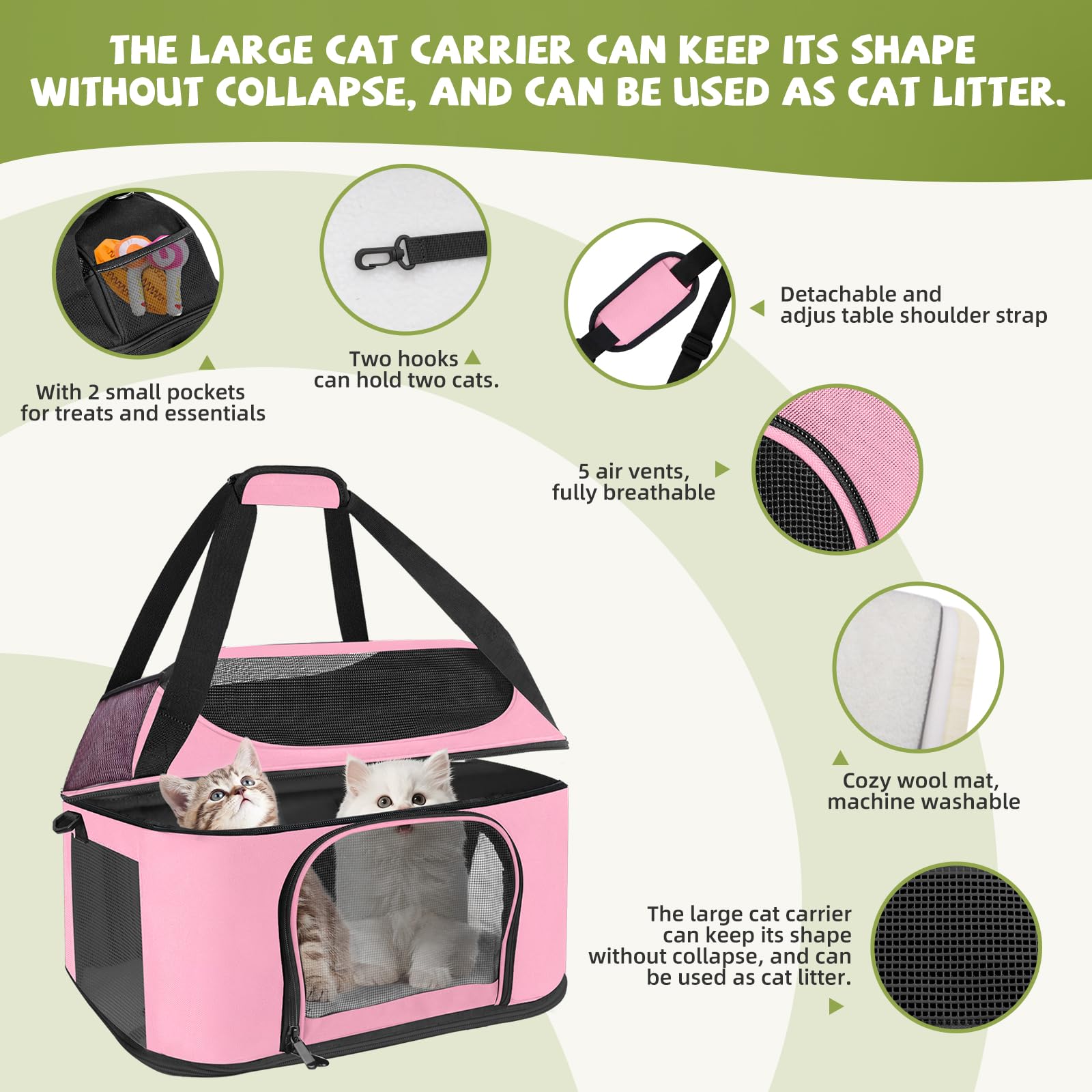 Soft Cat Carrier Up to 20 Lbs, Washable Pet Travel Bag for Kitten Puppy