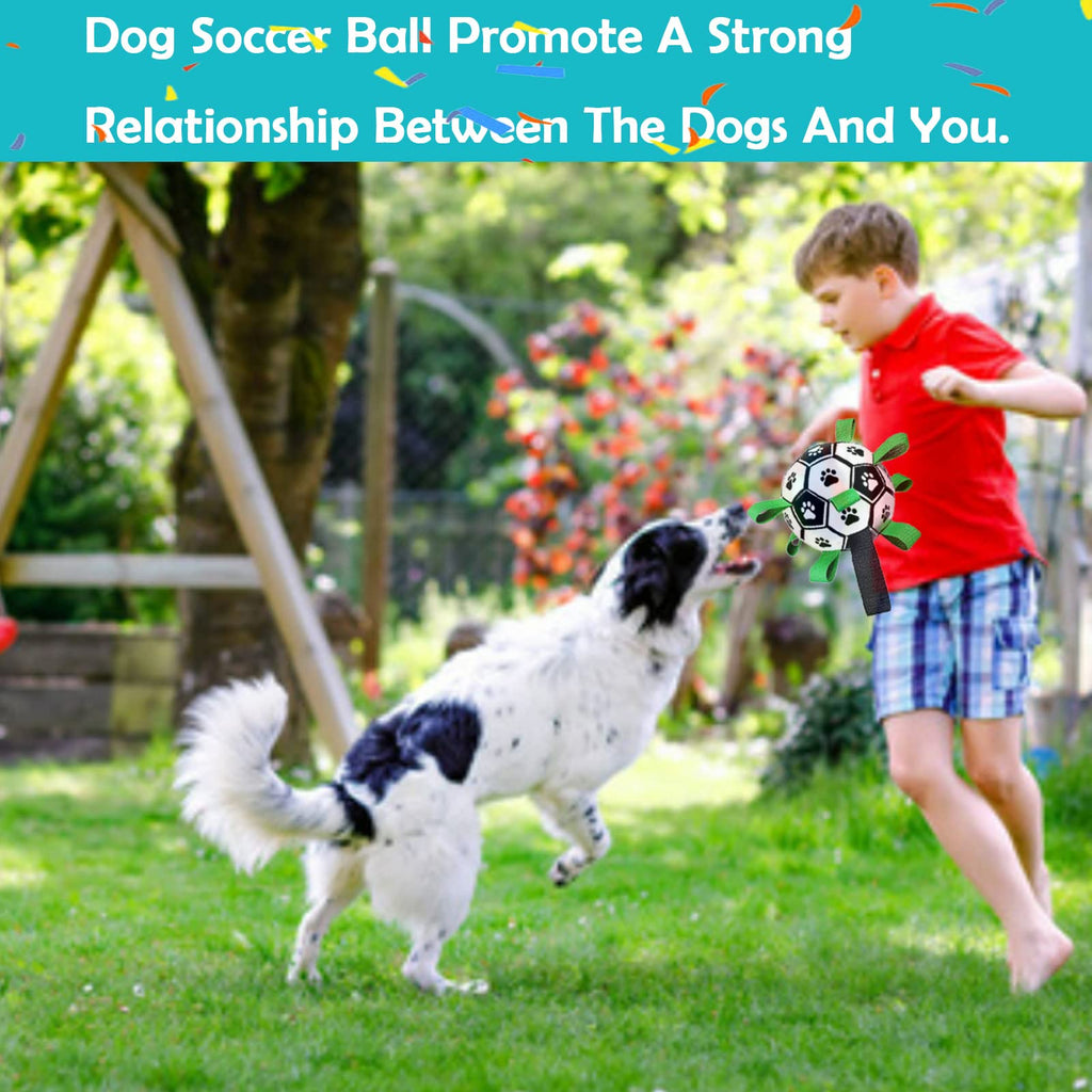 Domchan Ropes Soccer Balls Toy - Interactive Dog Toys for Tug of War, Puppy Birthday Gifts, Water Toy, Durable Balls World Cup for Large Dogs (9 Inch)