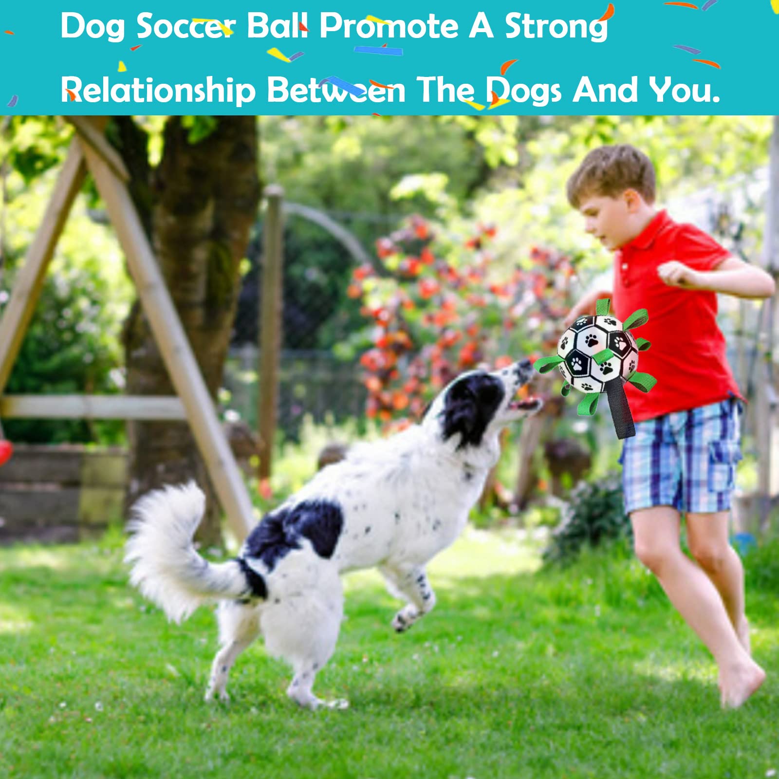 Domchan Ropes Soccer Balls Toy - Interactive Dog Toys for Tug of War, Puppy Birthday Gifts, Water Toy, Durable Balls World Cup for Large Dogs (9 Inch)