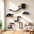 6‑in‑1 Cat Wall Shelves, Wall Mounted Cat Furniture Set with Scratching Posts, Cat Bed & Bridge, Space Saving Cat Climbing Perch for Kittens & Cats Up to 22 Lbs, Black