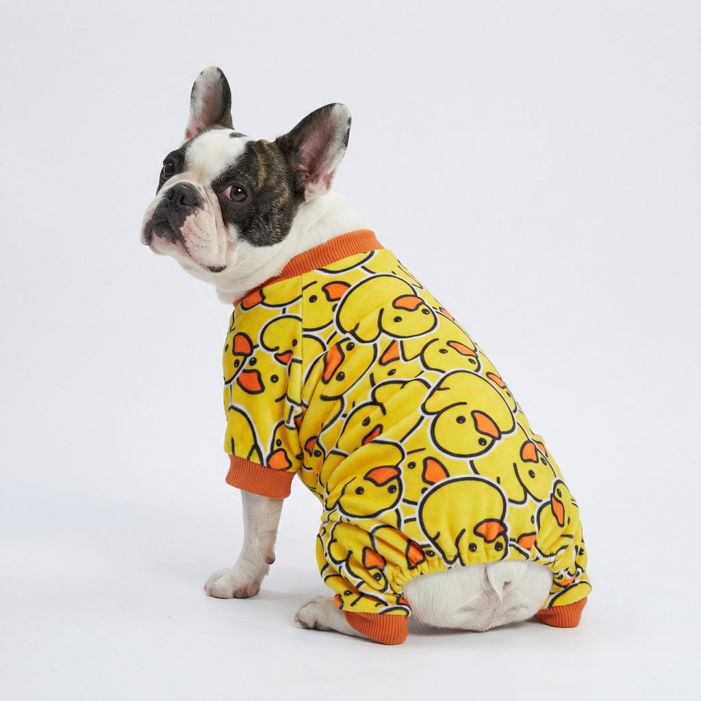 Fitwarm Funny Duck Dog Pajamas, Dog Winter Clothes for Small Dogs Girl, Lightweight Velvet Pet Jumpsuit, Cat Onesie, Yellow, Large