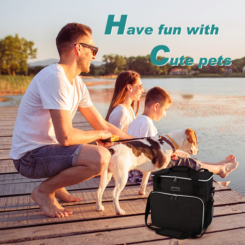 BAGLHER Dog Travel Bag, Pet Travel Bag (ALL Pet Travel Supplies), With 2 Pet Food Containers and 2 Collapsible Silicone Bowls; Essential Kits for Travel Black