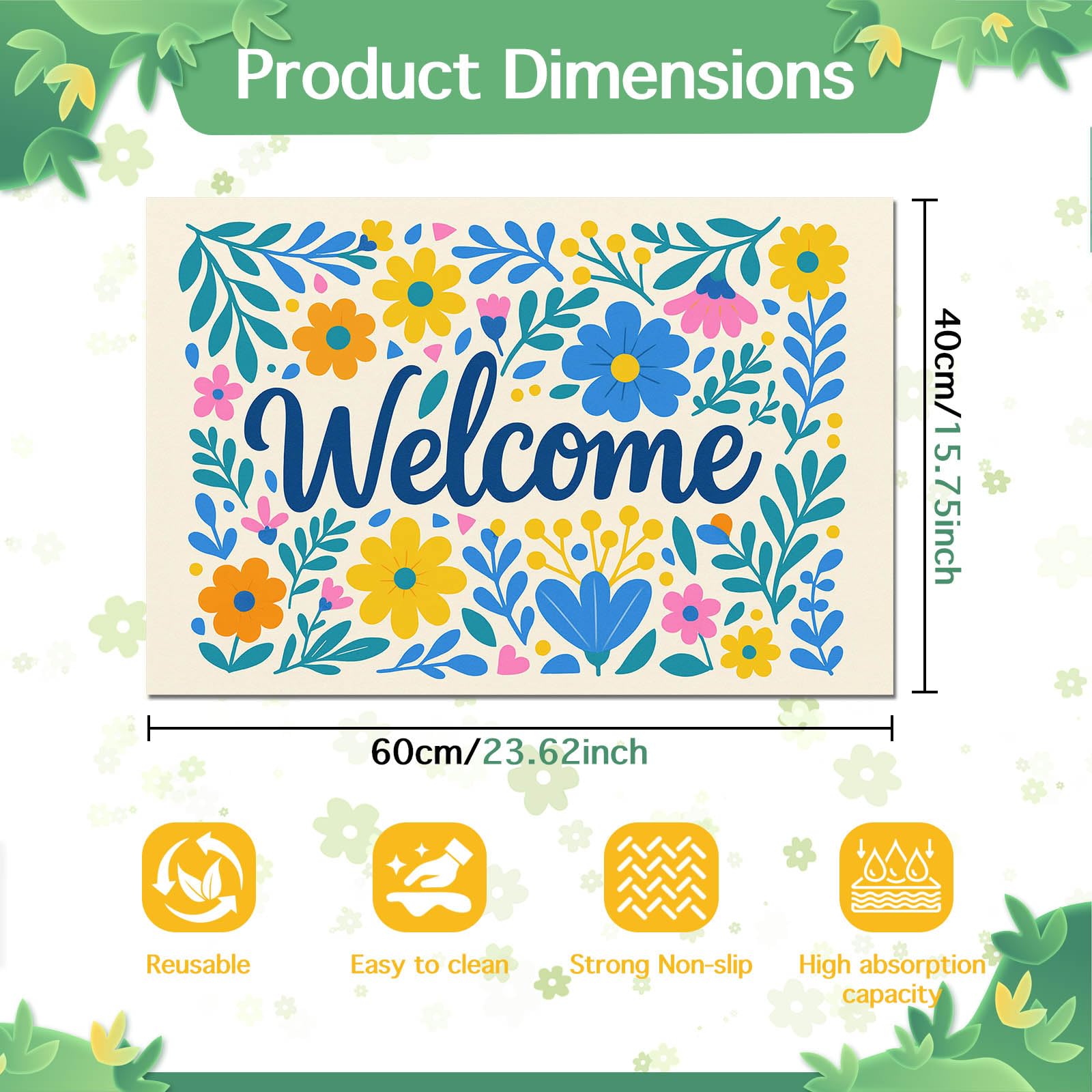 HOMETITUTE Pet Feeding Mat Welcome Floral Bowl Placemat 24 x 16 Inch